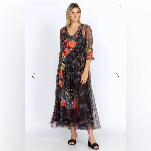 Johnny Was | Dresses | Johnny Was Kyler Mesh Maxi Dress With Colorful  Embroidery | Poshmark